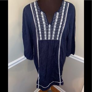 Tantrums Midnight Blue Midi Dress with Ivory Detailing